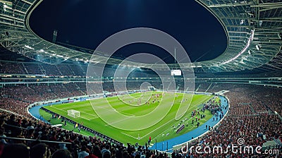Packed with fervent fans, the stadium pulses with energy as athletes compete in a gripping sports event Stock Photo