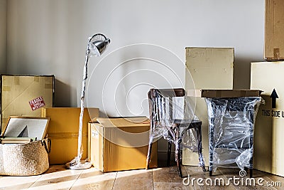 Packed furniture preparing to move out Stock Photo