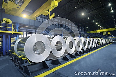 Packed rolls of steel sheet Editorial Stock Photo