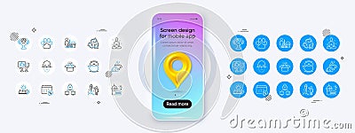 Packing boxes, Face recognition and Croissant line icons. For web app, printing Vector Stock Photo