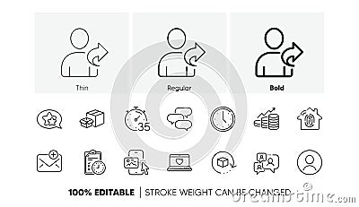 Packing boxes, Timer and Exam time line icons. For web app, printing. Line icons. Vector Stock Photo