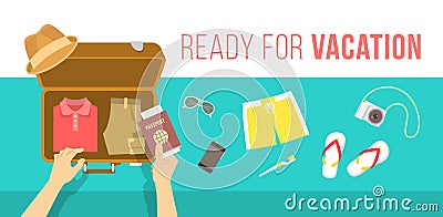 Packing clothes for summer vacation vector flat illustration Vector Illustration