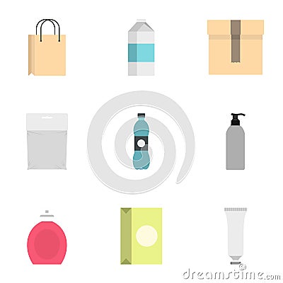 Packing container icons set, flat style Vector Illustration