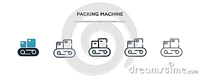 Packing machine icon in different style vector illustration. two colored and black packing machine vector icons designed in filled Vector Illustration