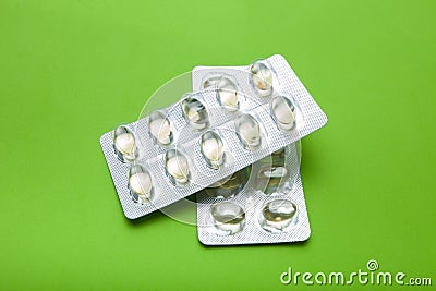 Packing omega capsules 3. Heart and brain health Stock Photo