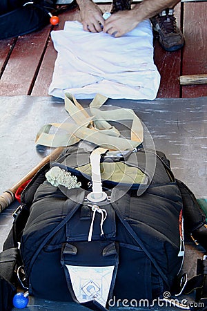 Packing a parachute Stock Photo