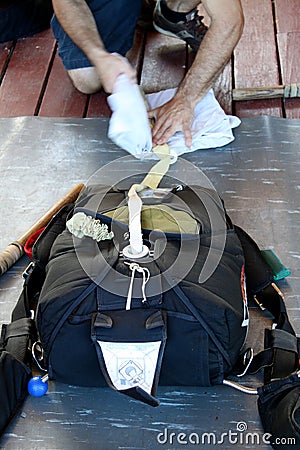 Packing a parachute Stock Photo