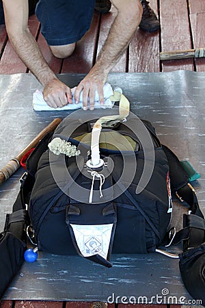 Packing a parachute Stock Photo