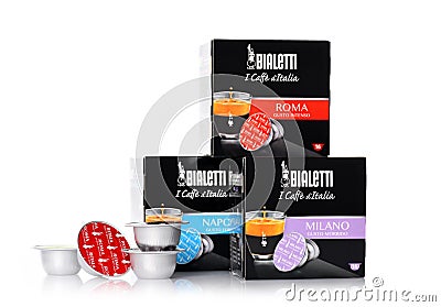 Packs of Bialetti coffee capsules Editorial Stock Photo