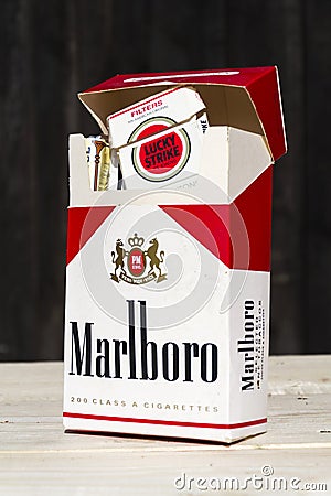 Packs of different cigarette brands photographed on March 25, 2017 in Prague, Czech republic. Editorial Stock Photo