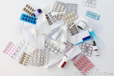 Packs of different pills and medicine Stock Photo