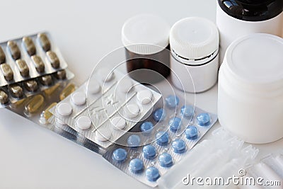 Packs of different pills and medicine Stock Photo