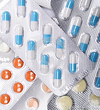 Packs of different pills and tablets Stock Photo