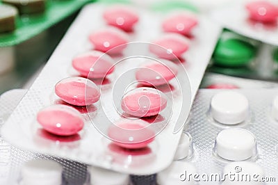 Packs of pills - abstract medical background Stock Photo