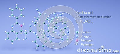 paclitaxel molecule, molecular structures, taxol, 3d model, Structural Chemical Formula and Atoms with Color Coding Stock Photo