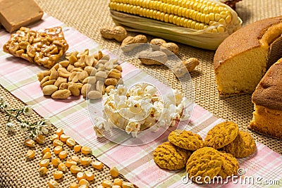 Pacoca, Pe de Moleque, Peanut, Popcorn, Cookie, Cake, Corn: food Stock Photo