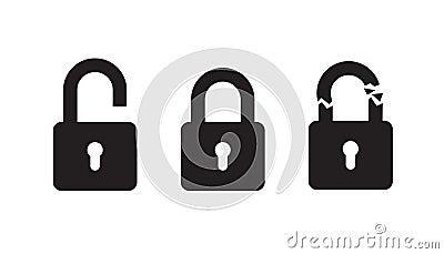 Pad lock icon collection flat silhouette Vector Illustration