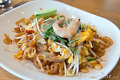 Pad thai shrimp noodle Stock Photo