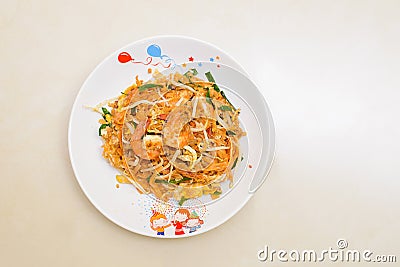 Pad Thai, Thai fried noodle with fresh prawn Stock Photo