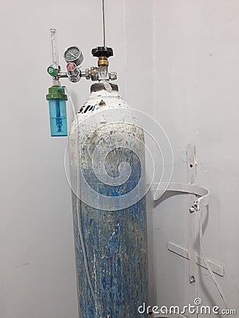 Padang, Indonesia - November 30, 2022 : Oxygen tank device in hospital for medical emergency Editorial Stock Photo