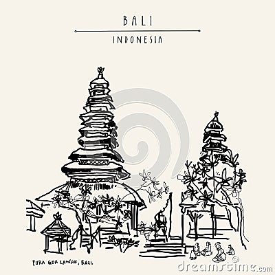 Padangbai, Bali, Indonesia. Vector hand drawn postcard Cartoon Illustration