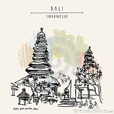 Padangbai, Bali, Indonesia. Vector hand drawn postcard Cartoon Illustration