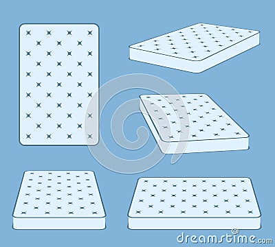 Padded comfortable sleeping bed mattress in different position vector template Vector Illustration