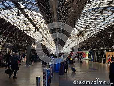 Paddington station train shed iron and glass arches Isambard Kingdom Brunels work Editorial Stock Photo