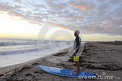 Paddle Boarder At Sunrise on South Beach Editorial Stock Photo