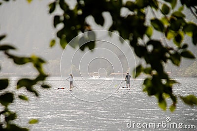 Paddle-Boarding Lake Crescent Editorial Stock Photo