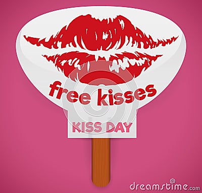 Paddle Fan with Commemorative Design for Kiss Day, Vector Illustration Vector Illustration