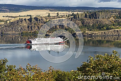 Paddle Steamer On Columbia River Gorge Stock Photo