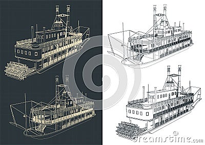 Paddle steamer sketches Vector Illustration