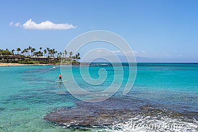 Paddleboarder in Napili Bay Lahaina Maui Hawaii Stock Photo