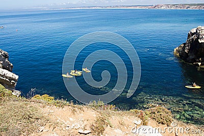 Paddleboarding class in Baleal bay, Peniche, Portugal. Water sports Editorial Stock Photo