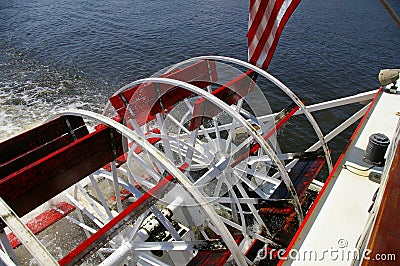 Riverboat Paddlewheel on the Mississippi River Stock Photo