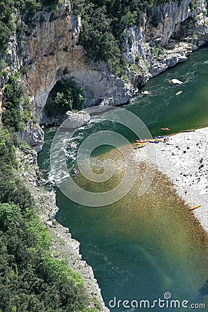 Paddling at the french Ardeche river Stock Photo