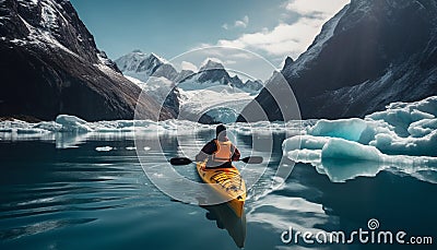 paddling through frozen arctic waters generated by AI Stock Photo