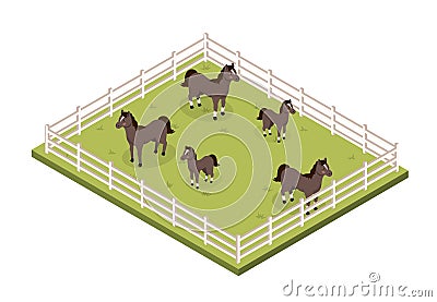 Paddock with horses Vector Illustration