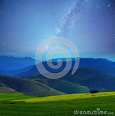 The milky way at Baan Pa Pong Piang. Stock Photo