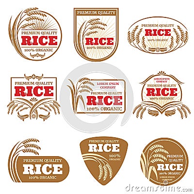 Paddy rice vector labels. Organic natural product emblems Vector Illustration