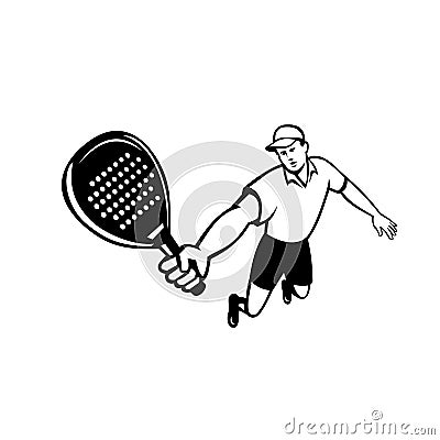 Padel Player With Racquet Retro Mascot Vector Illustration