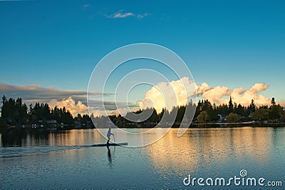 Padeling on a calm November day Scriber lake Lynwood Washington USA Stock Photo