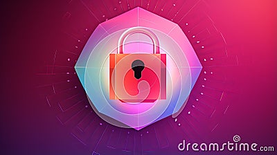 Padlock against abstract pink gradient backdrop symbolizes protection of digital art Stock Photo