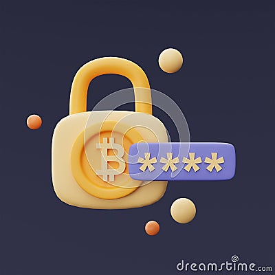 padlock with bitcoin sign,Cryptocurrency protection.3d rendering,minimal style.3d rendering Stock Photo