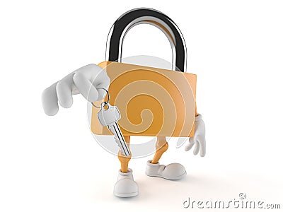 Padlock character with door key Stock Photo