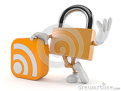 Padlock character with RSS icon Cartoon Illustration