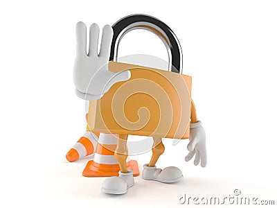 Padlock character with traffic cone Stock Photo