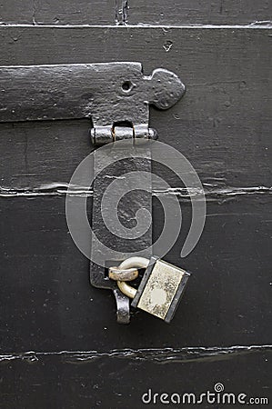Padlock closed door Stock Photo