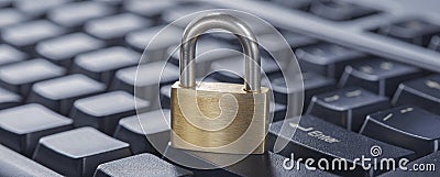Padlock on computer keyboard. Network Security, data security and antivirus protection PC Stock Photo